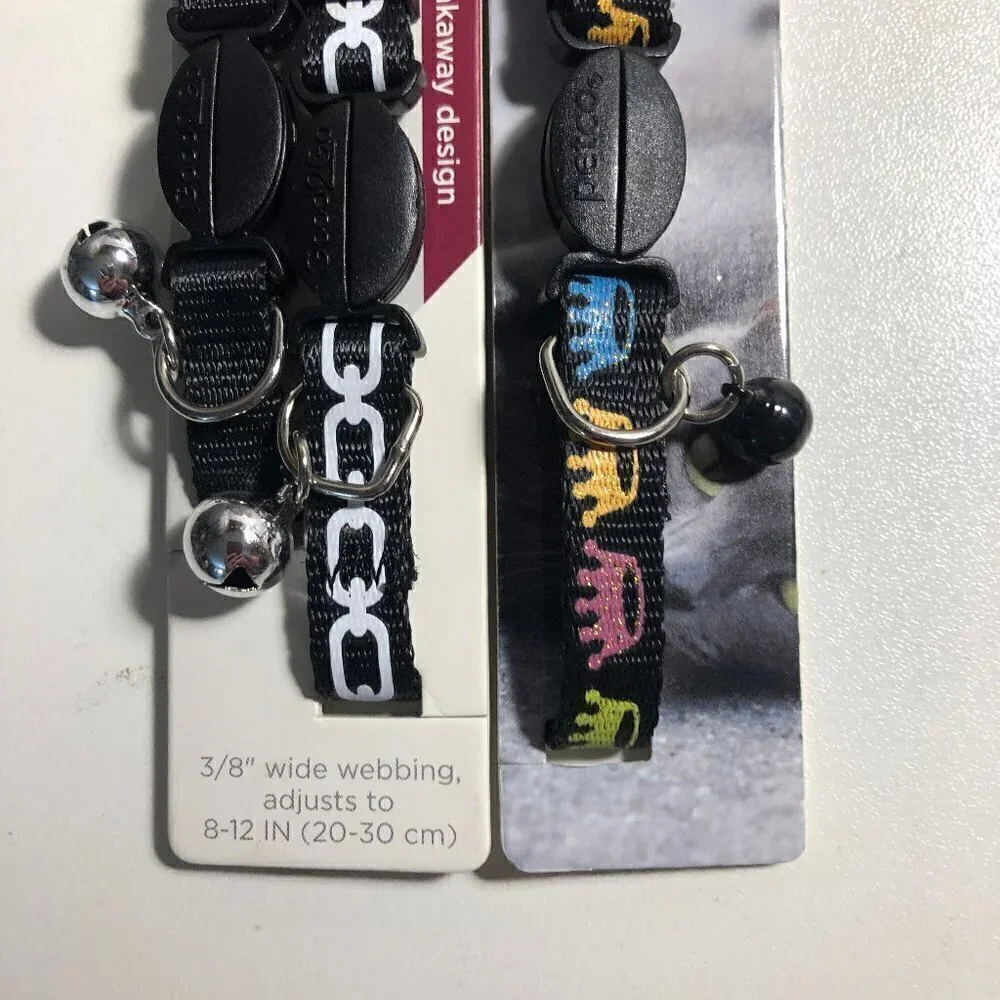 ❣️3 pack of Cat Breakaway Collars Black Rainbow Crown Adjusts to 8